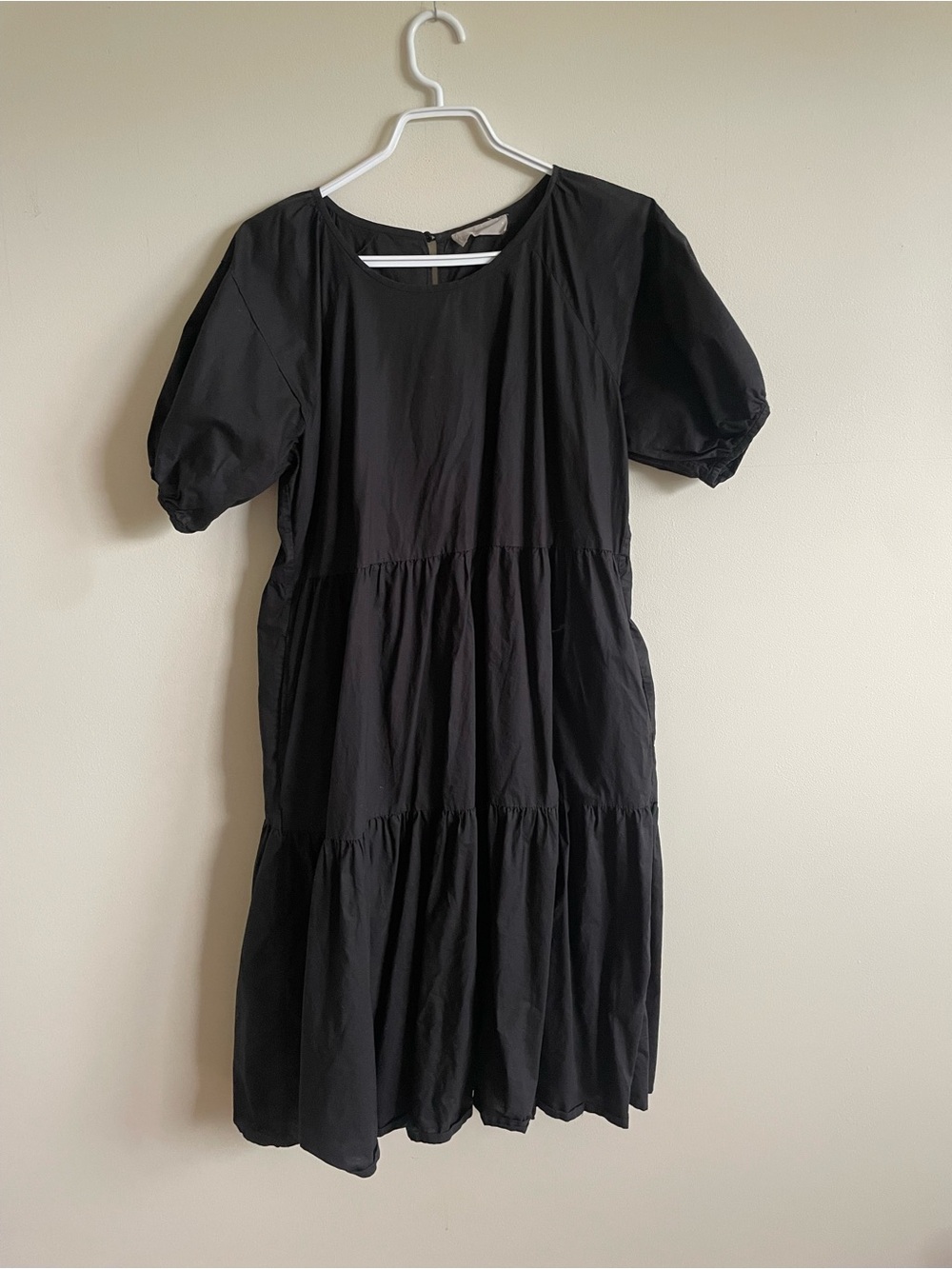 Everlane The Tiered Cotton Dress | Black Puff Sleeve Midi | 100% Cotton | Size 4
